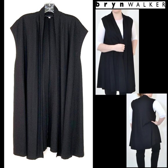 bryn Walker Jackets & Blazers - Bryn Walker Black Long Vest Open Front Cardigan Career Lagenlook XL